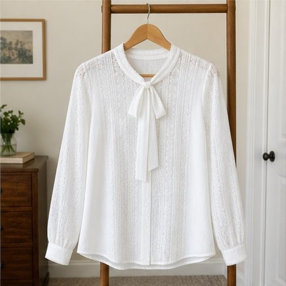 White Tie Neck Blouse
